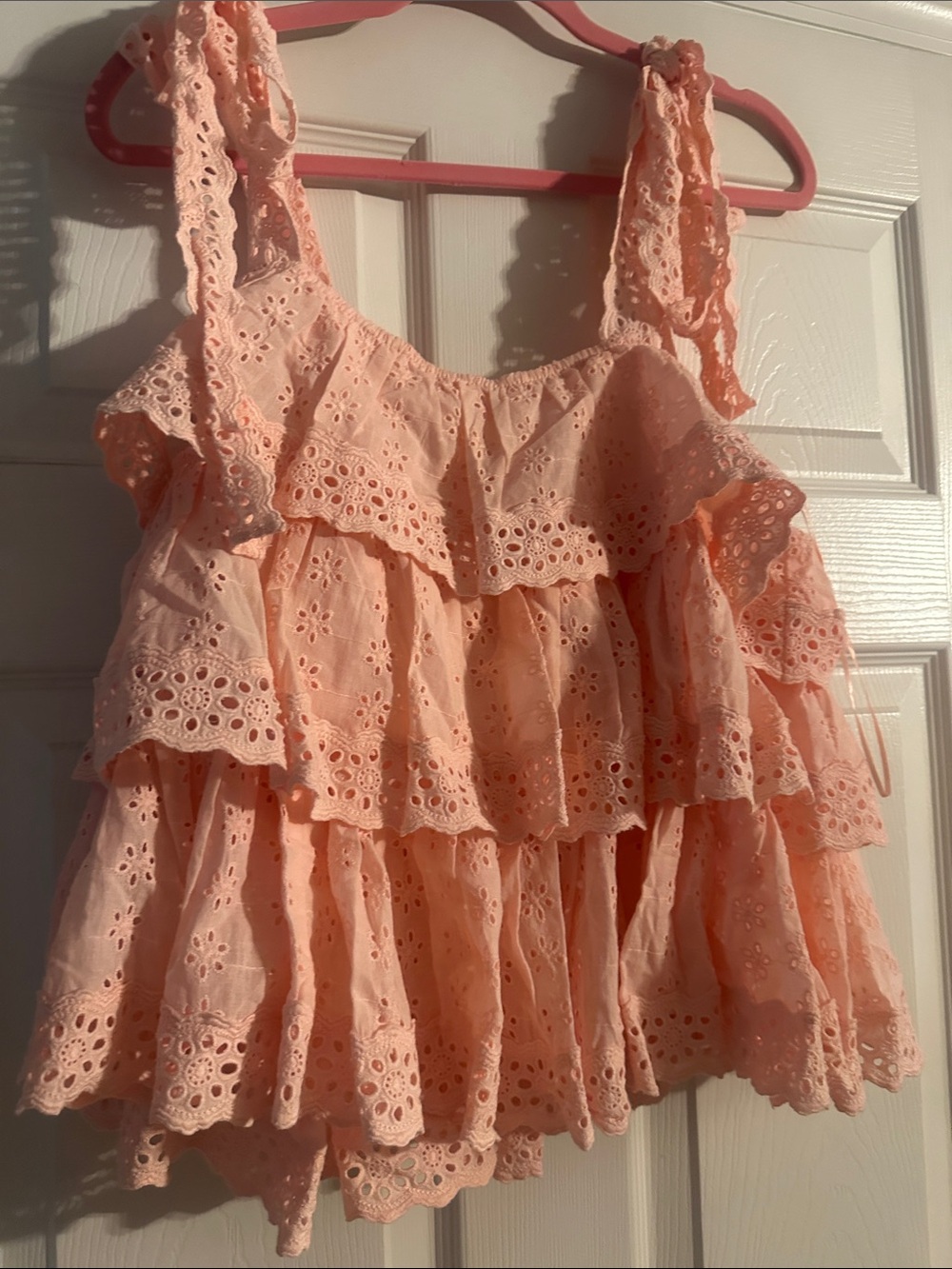 Petal & Pup Peach Eyelet Tiered Ruffle Tank - Picture 2 of 6